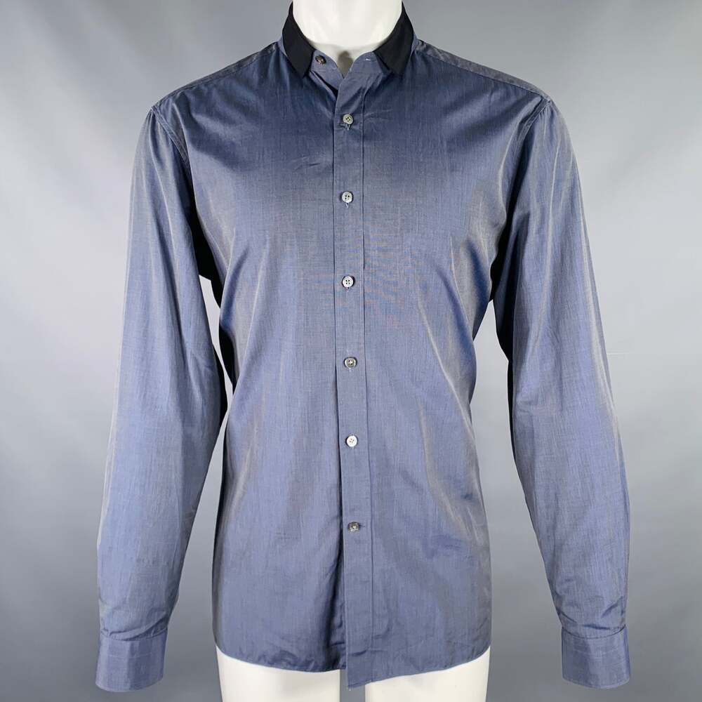LANVIN Size M Navy Black Grid Cotton Button Up Long Sleeve Shirt